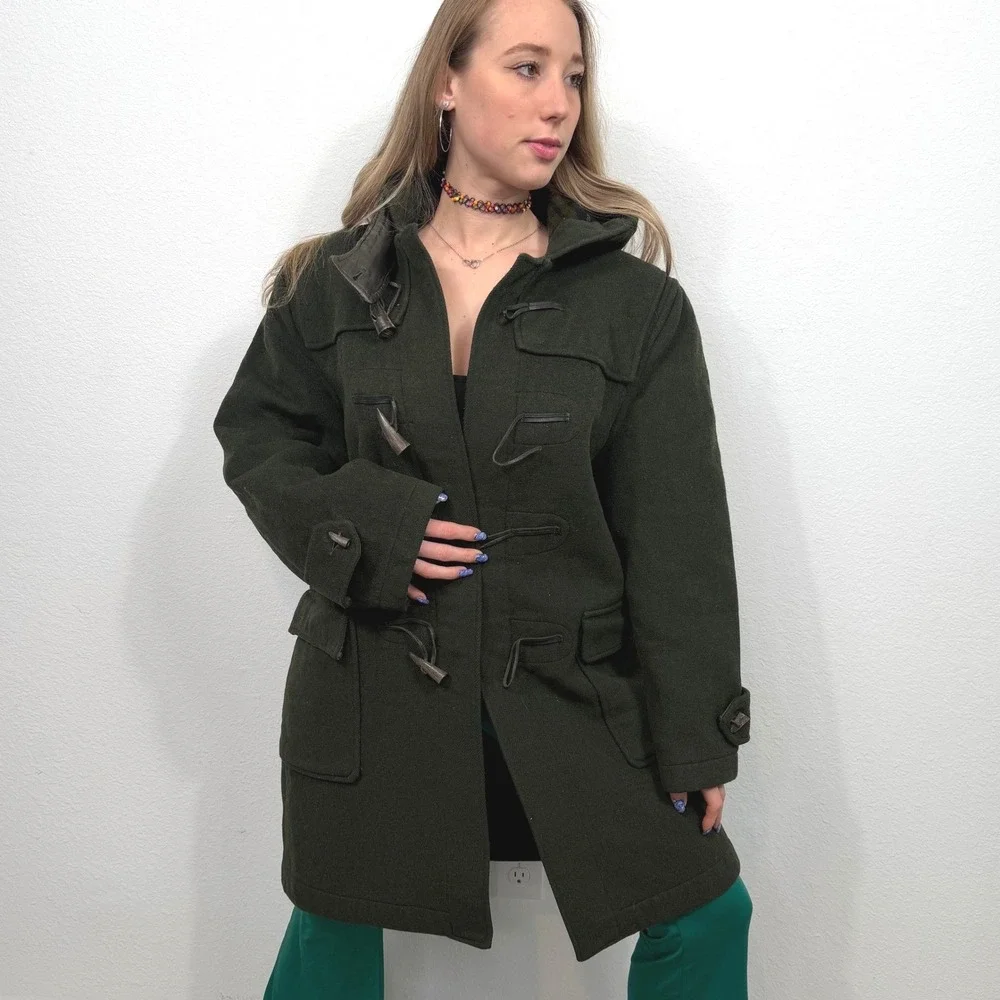 Gloversall‎ London Duffle Coat Hooded Wool Toggle Gold Label Green 40 VTG 60's